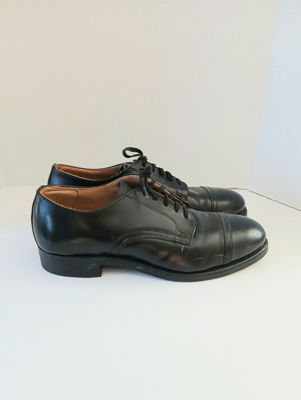 Vintage Canadian Military Parade Shoes Black Leather Cap Toe Biltrite Sole 9.5 2